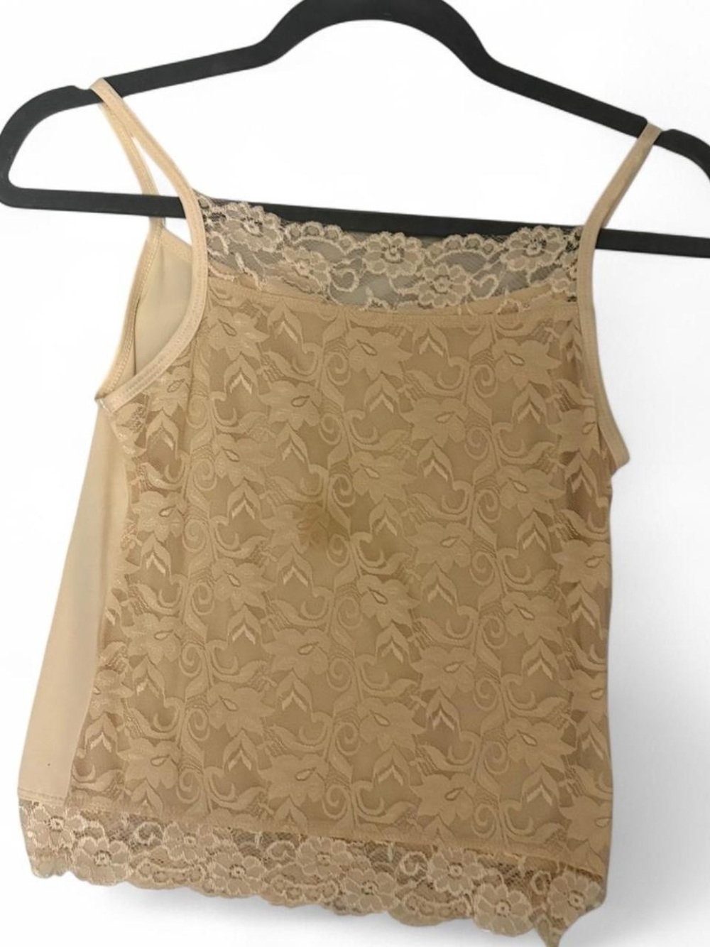 Lace-Trim Tank Top in Beige